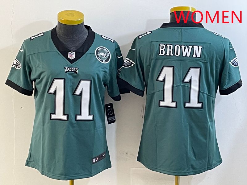 Women Philadelphia Eagles #11 Brown Green Second generation 2025 Nike Limited NFL Jersey style 4